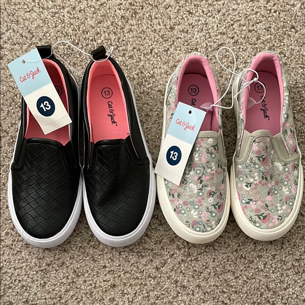 Cat & Jack Kids Slip-On Shoes - Black and Floral